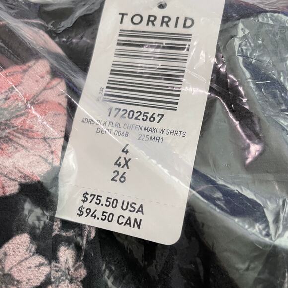 Torrid NWT Maxi Skirt with Undershorts Chiffon Floral Black Pink Size 4X - Picture 6 of 8